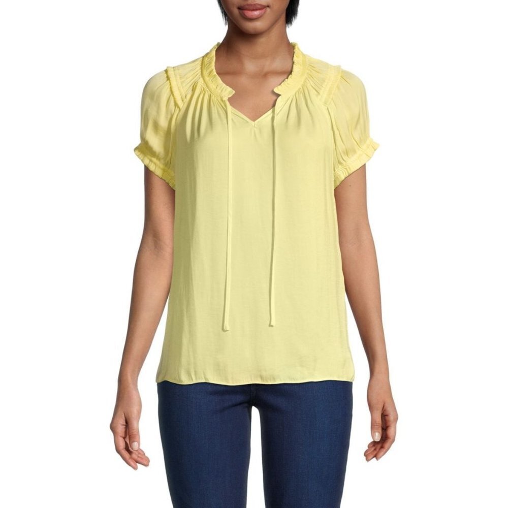 NWT CATHERINE MALANDRINO Puff-Sleeve Top in Yellow -‎ Size Small